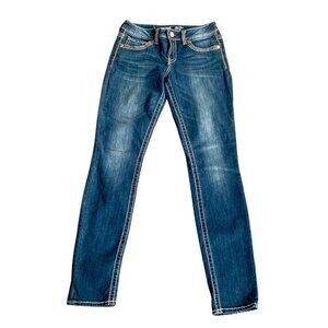 Warehouse One Womens Mid Rise Skinny Cut Jeans 27 Waist Stressed Detailed Pocket